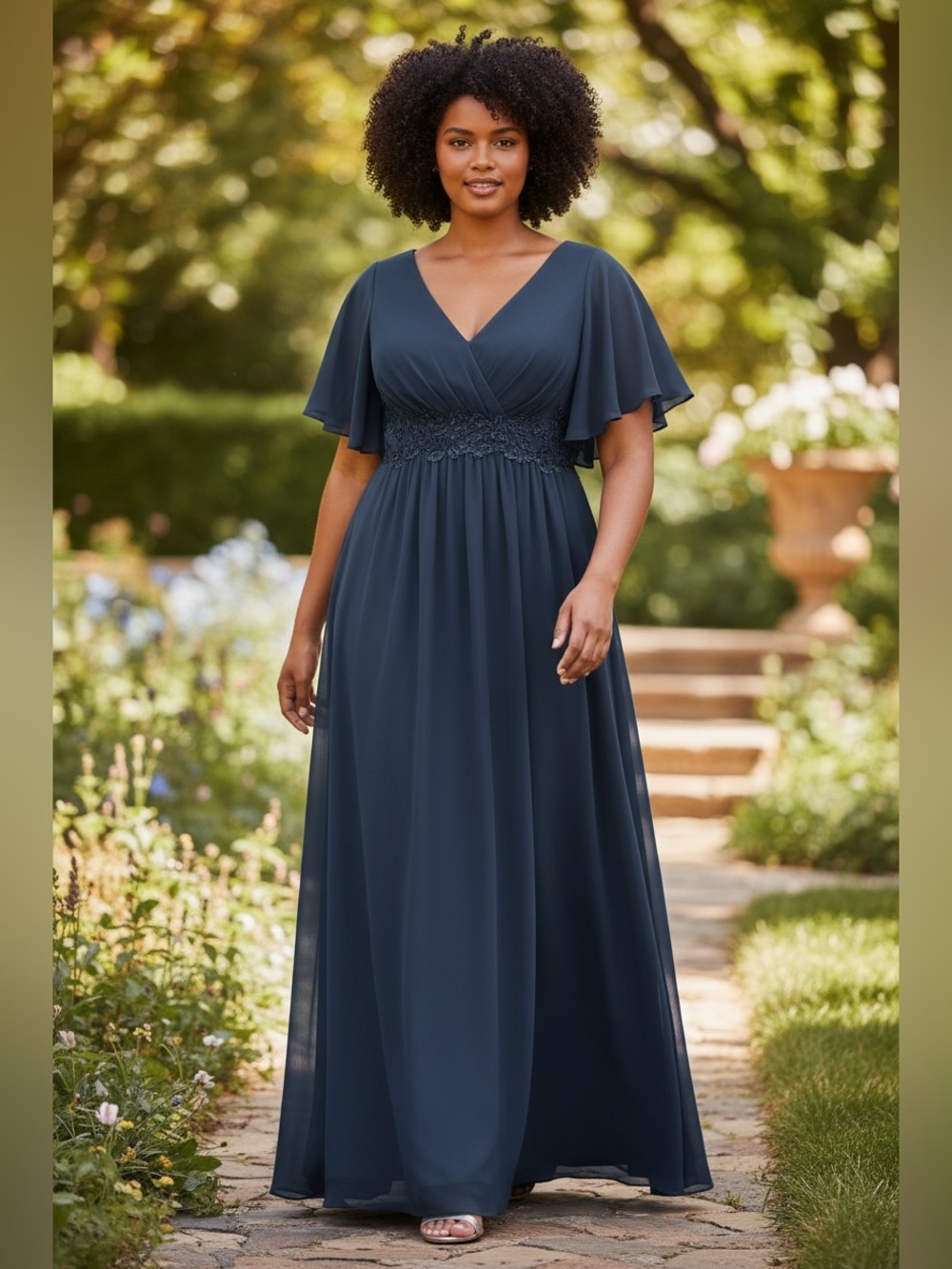 V-Neck Maxi Dress with Flutter Sleeves and Corset Back